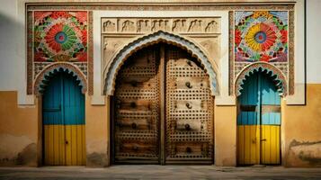 AI generated Beautiful old and vintage Moroccan house door photo