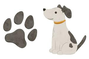 Cute poppy and footprint. Digital hand drawn illustration with little Dog farm animal for textile design, education.Vector Drawing of character in cartoon style vector