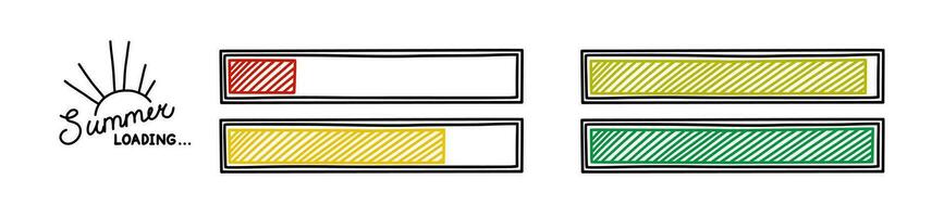 Summer progress loading bar. Infographics design element with status of completion. Hand drawn vector illustration