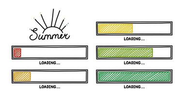 verano Progreso cargando bar. infografia diseño elemento con estado de terminación. mano dibujado vector ilustración