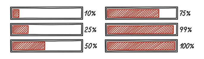 Progress loading bar. Infographics design element with status of completion. Hand drawn vector illustration