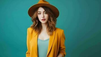 Portrait of a Beautiful Woman in a Felt Hat  Ai Generative photo