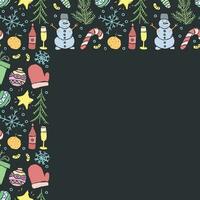 Seamless christmas frame. New year background. Doodle illustration with christmas and new year icons vector