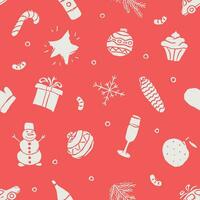 patrón de Navidad sin costuras. fondo de año nuevo. ilustración de fideos con iconos de navidad y año nuevo vector