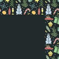 Seamless christmas frame. New year background. Doodle illustration with christmas and new year icons vector