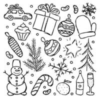 New year background. Doodle illustration with christmas and new year icons vector