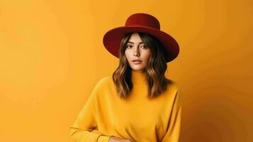 Portrait of a Beautiful Woman in a Felt Hat  Ai Generative photo