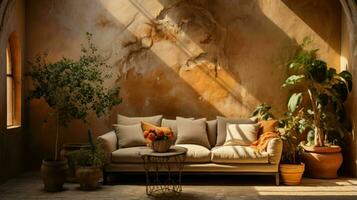 Beautiful Old Room in Mediterranean style with textured walls and warm color tones  Ai Generative photo