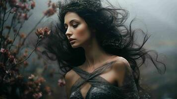 Beautiful Lady and Flowers  Ai Generative photo