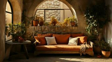 Beautiful Old Room in Mediterranean style with textured walls and warm color tones  Ai Generative photo