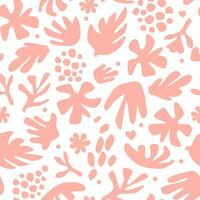 Seamless pattern with abstract floral ornament with silhouettes of flowers, leaves, branches. Vector graphics.