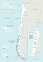 Vector map of Chile with regions and territories and administrative divisions, and neighbouring countries and territories. Editable and clearly labeled layers.