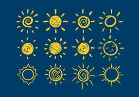 doodle sun and sunrise icon illustration hand drawn for children design style vector element collection