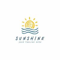 doodle hand drawn sunrise sun with sea wave horizon logo icon vector template on isolated white background