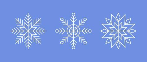 White Snowflakes on blue background. Vector Winter isolated icons in silhouette. Snow Cristals. Simple Line Style