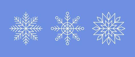 White Snowflakes on blue background. Vector Winter isolated icons in silhouette. Snow Cristals. Simple Line Style