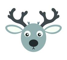 Cute Reindeer Head with Large Antlers. Christmas Deer Vector Illustration in Flat Cartoon Style