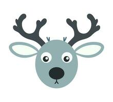 Cute Reindeer Head with Large Antlers. Christmas Deer Vector Illustration in Flat Cartoon Style