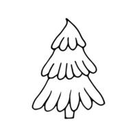 Christmas Tree icon. Simple Doodle hand drawing editable illustration. Black contour of Spruce on white background vector