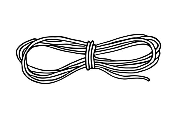 A climbing rope for camping doodle hand drawn black isolated icon. A string for hiking, local tourism illustration