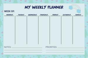 My weekly planner cute notebook for kids. KDP interior vector template