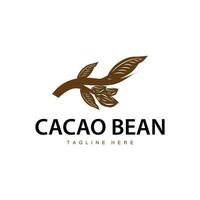 Chocolate Bean Logo, chocolate plant design with simple seed leaf and stem concept, for business branding vector