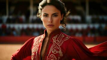 AI generated A Beautiful Spanish Woman Matador in Traditional Attire photo