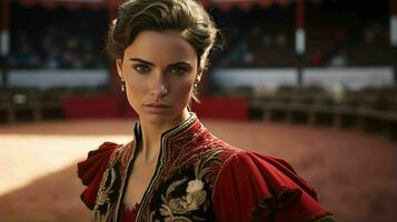 AI generated A Beautiful Spanish Woman Matador in Traditional Attire photo