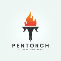 pen torch logo vector illustration design, line art logo minimalist