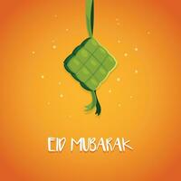 feliz ilustración vectorial de eid mubarak adecuada para tarjetas de felicitación de carteles y otros, plantilla de eid mubarak con ketupat y estilo de línea de arte vector