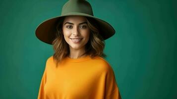 Portrait of a Beautiful Woman in a Felt Hat  Ai Generative photo