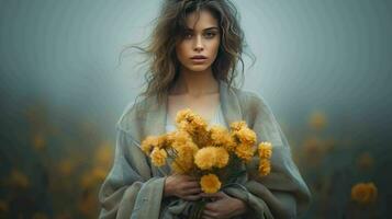 Beautiful Lady and Flowers  Ai Generative photo