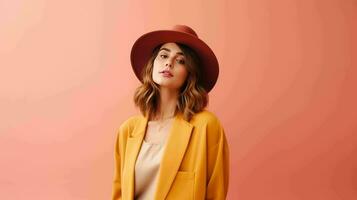 Portrait of a Beautiful Woman in a Felt Hat  Ai Generative photo