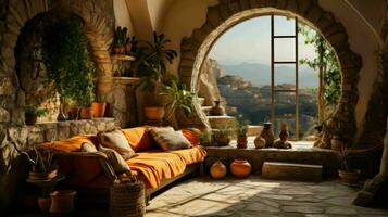 Beautiful Old Room in Mediterranean style with textured walls and warm color tones  Ai Generative photo