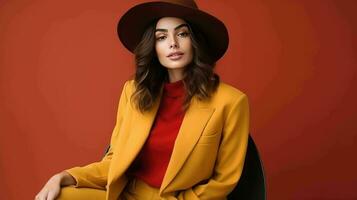 Portrait of a Beautiful Woman in a Felt Hat  Ai Generative photo