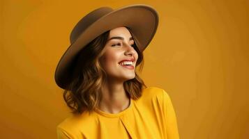 Portrait of a Beautiful Woman in a Felt Hat  Ai Generative photo