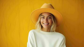 Portrait of a Beautiful Woman in a Felt Hat  Ai Generative photo