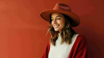 Portrait of a Beautiful Woman in a Felt Hat  Ai Generative photo