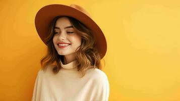 Portrait of a Beautiful Woman in a Felt Hat  Ai Generative photo