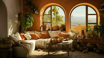 Beautiful Old Room in Mediterranean style with textured walls and warm color tones  Ai Generative photo