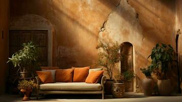 Beautiful Old Room in Mediterranean style with textured walls and warm color tones  Ai Generative photo