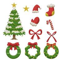 Set of Christmas object and decoration vector