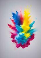 Holi Paint Color Powder Explosion Isolated On A White Background. AI Generated photo