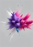 Holi Paint Color Powder Explosion Isolated On A White Background. AI Generated photo