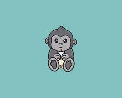 Gorilla Cute Drink Bubble Tea vector