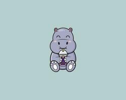 hippopotamus cute drink bubble tea vector
