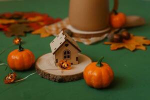 Autumn decor in the theme of the Halloween holiday photo