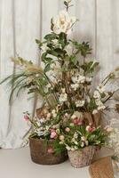 Interior floral Easter composition. The concept of home decoration for the Happy Easter holiday photo