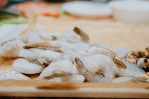 Preparing Sarsuella in a cooking mater class. Shrimp close-up. home-cooked food. photo