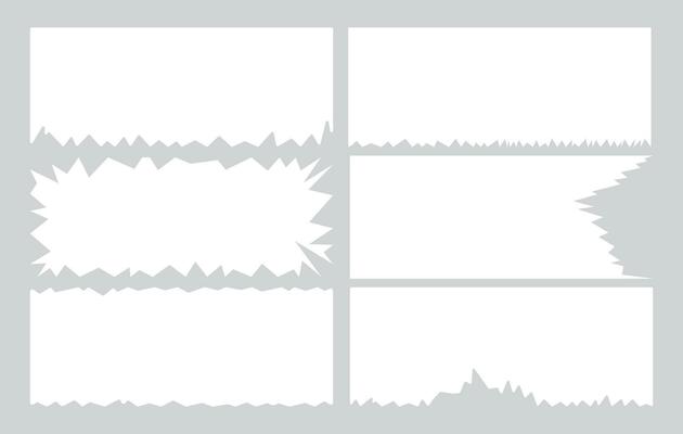 Set of torn white paper. Vector.